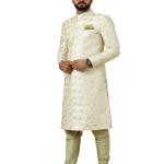 Regal Lemon-Yellow Thread Embroidered Sherwani | Father Son Combo | Perfect Groom Wear Achkan